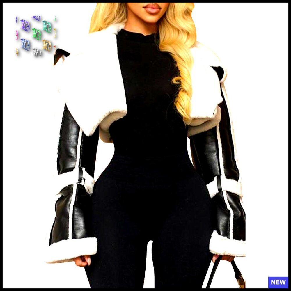 Cropped Faux Leather Moto Jacket Fur Lined Winter Bomber Coat Chic Y2K